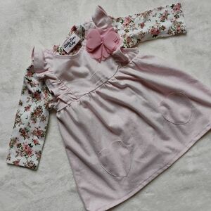 Cute Pink Shimmer Jumper Dress With Floral Onesie | 3-6 Months